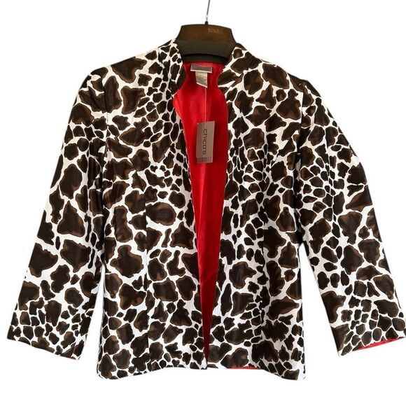 NWT Chico's Reversible Giraffe "Gale"  3/4 Sleeve Blazer Jacket Blazer 0/S - Picture 1 of 13